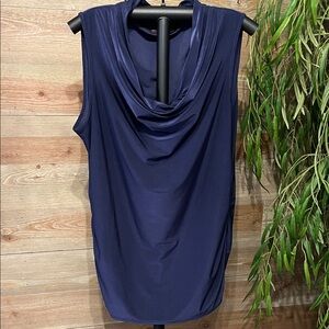 Dana Buchman Navy Drape Neck Sleeveless Knit Blouse